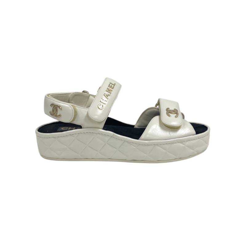 ITSEJJ8UKUSJ Chanel White CC Logo Velcro Sandals