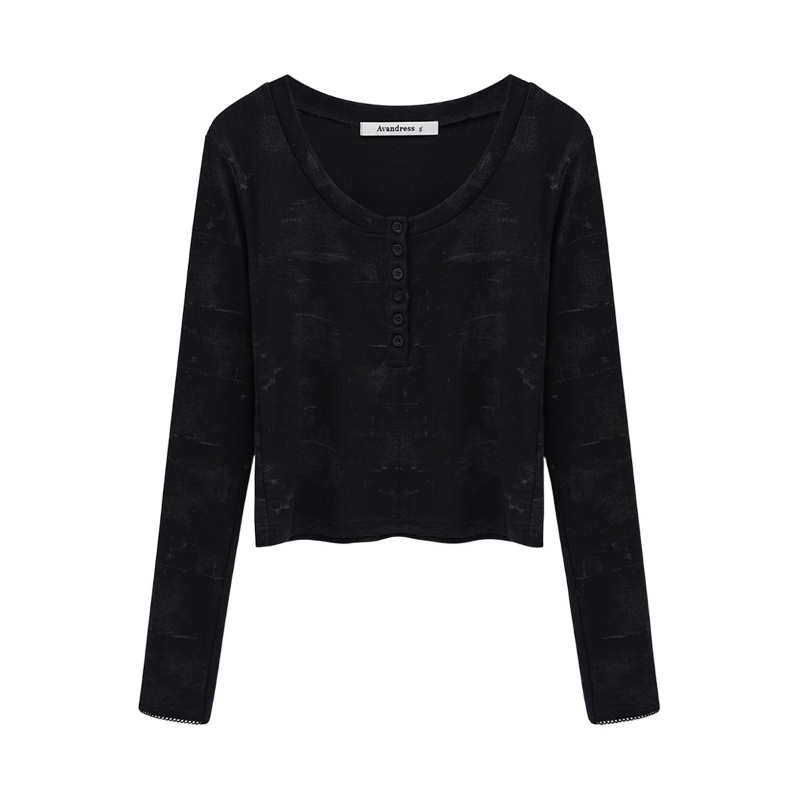 AD63TS03BK Avandress Aila Fog Henley Neck Long Sleeve BLACK
