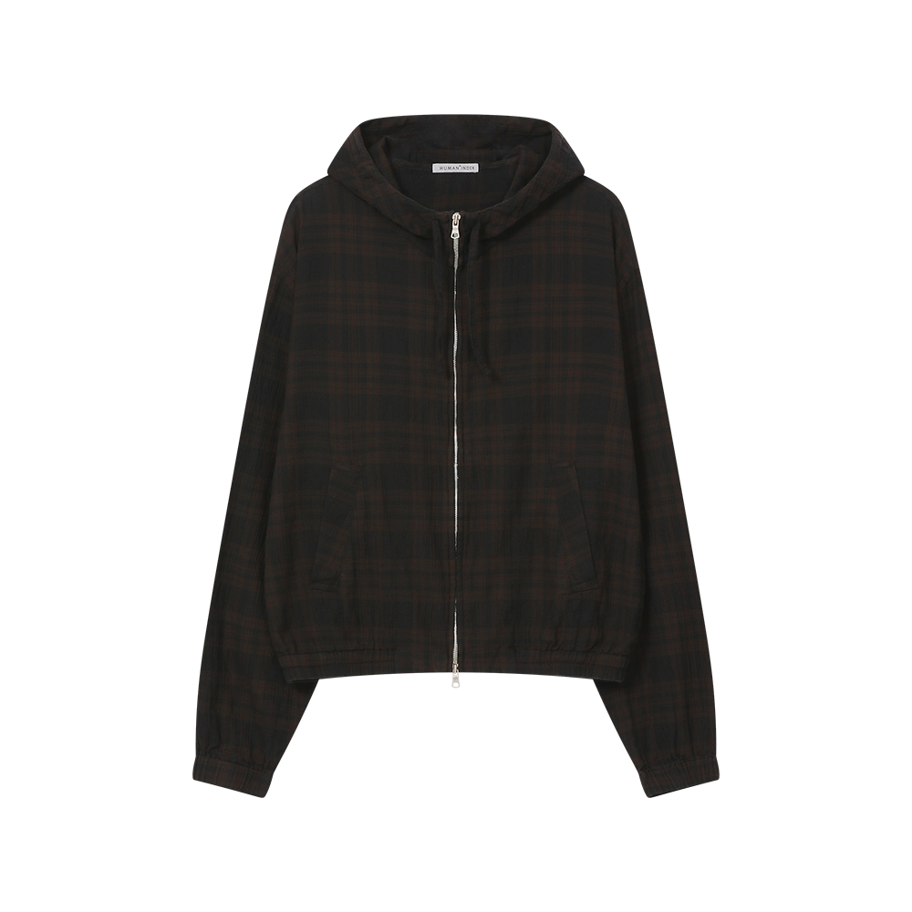 HM6LJU0021C0 Polyteru Human Index Check Hoodie Jacket Brown