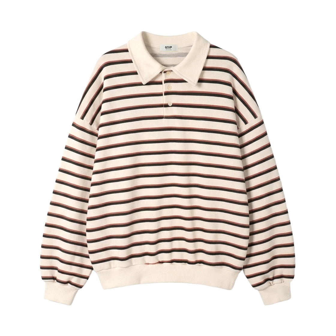 GC뉴진3도단가라카라맨투맨-크림 GCLIP Striped Collared Rugby Sweatshirt Cream