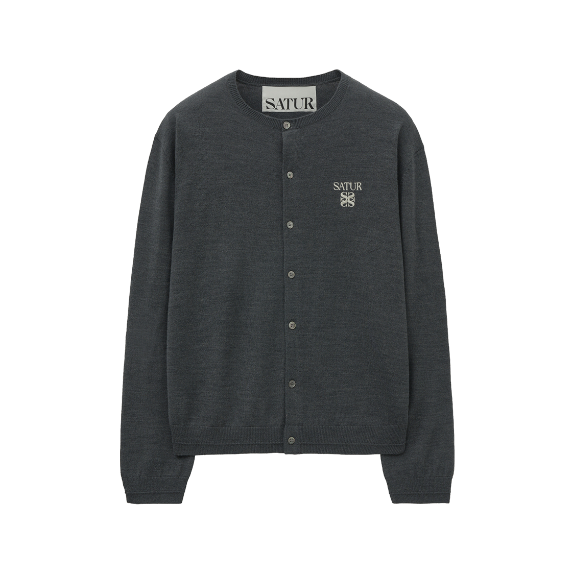 SA253MKC06CCL0 SATUR Loren Basic Crewneck Fine Cardigan Charcoal