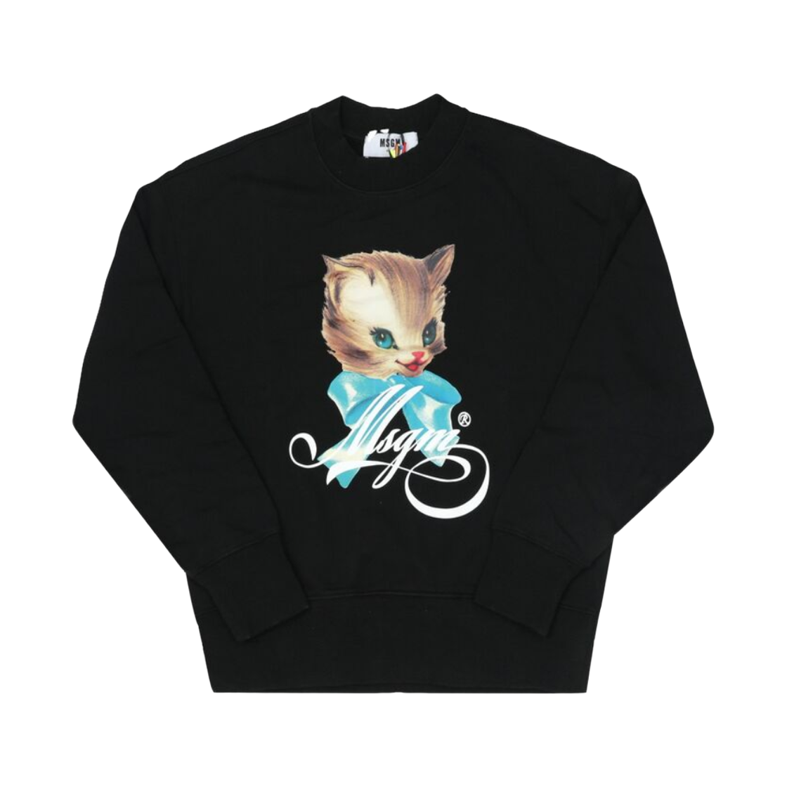 (W) 엠에스지엠 큐트 키티 프린트 로고 스웨트셔츠 블랙((W) MSGM Cute Kitty Print Logo Sweatshirt Black)