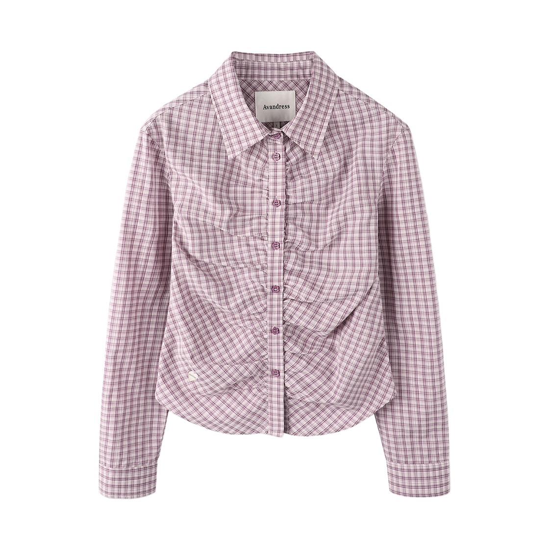 AD61SH05LAV Avandress Alvin Check Shirring Shirt Lavender