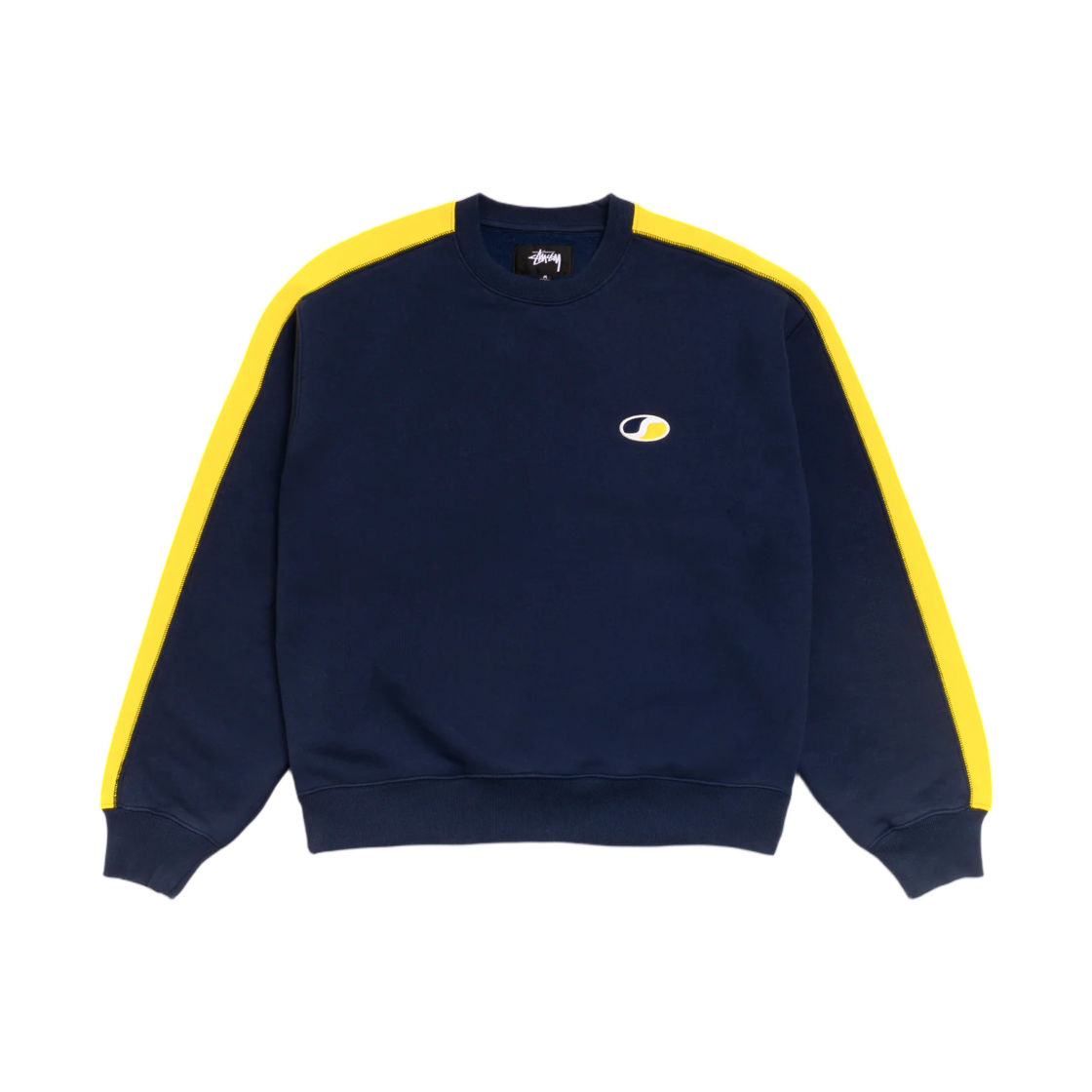 118621 Stussy Paneled Stripe Crew Navy