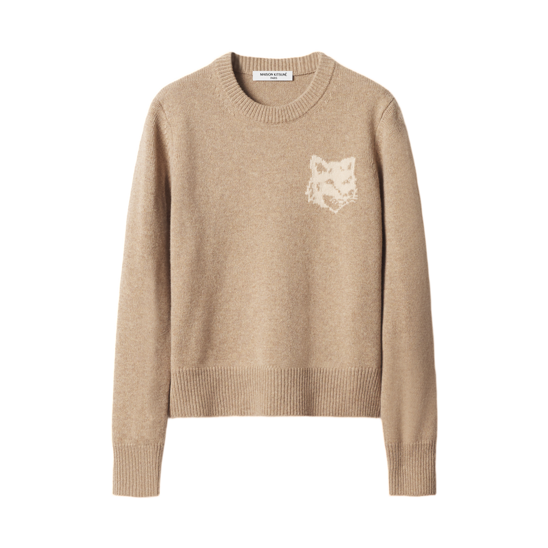 NW00808KM0329-0626 (W) Maison Kitsune Fox Head Intarsia Merino Jumper Taupe Melange Dusty Beige