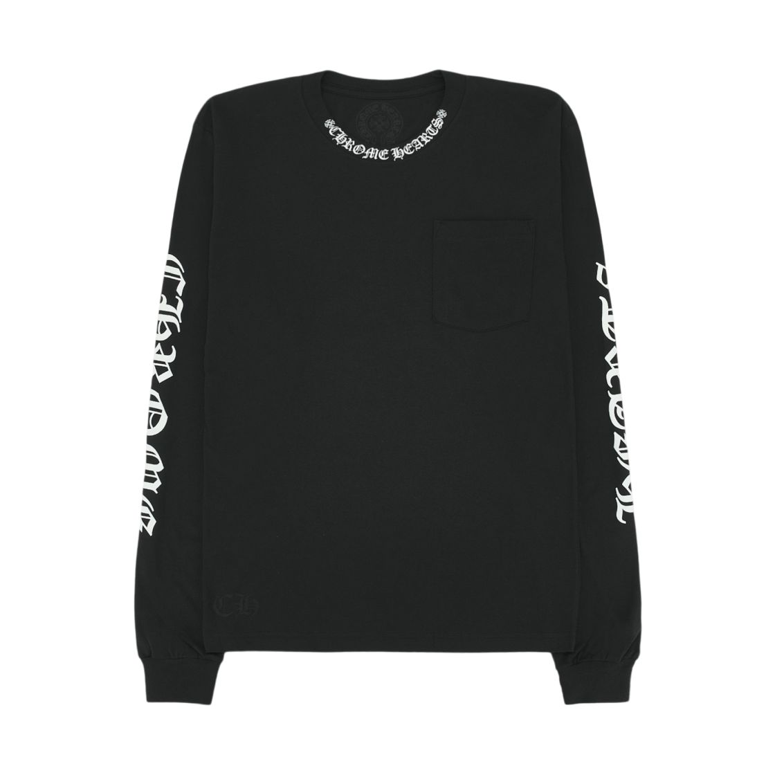 - Chrome Hearts Neck Script Logo Pocket Long Sleeve T-Shirt Black White