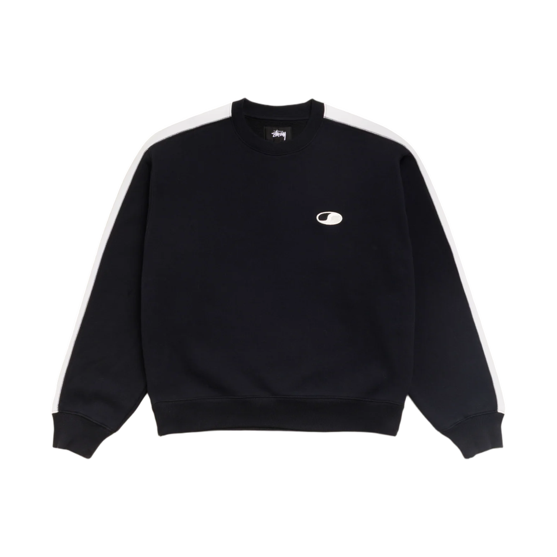 118621 Stussy Paneled Stripe Crew Black