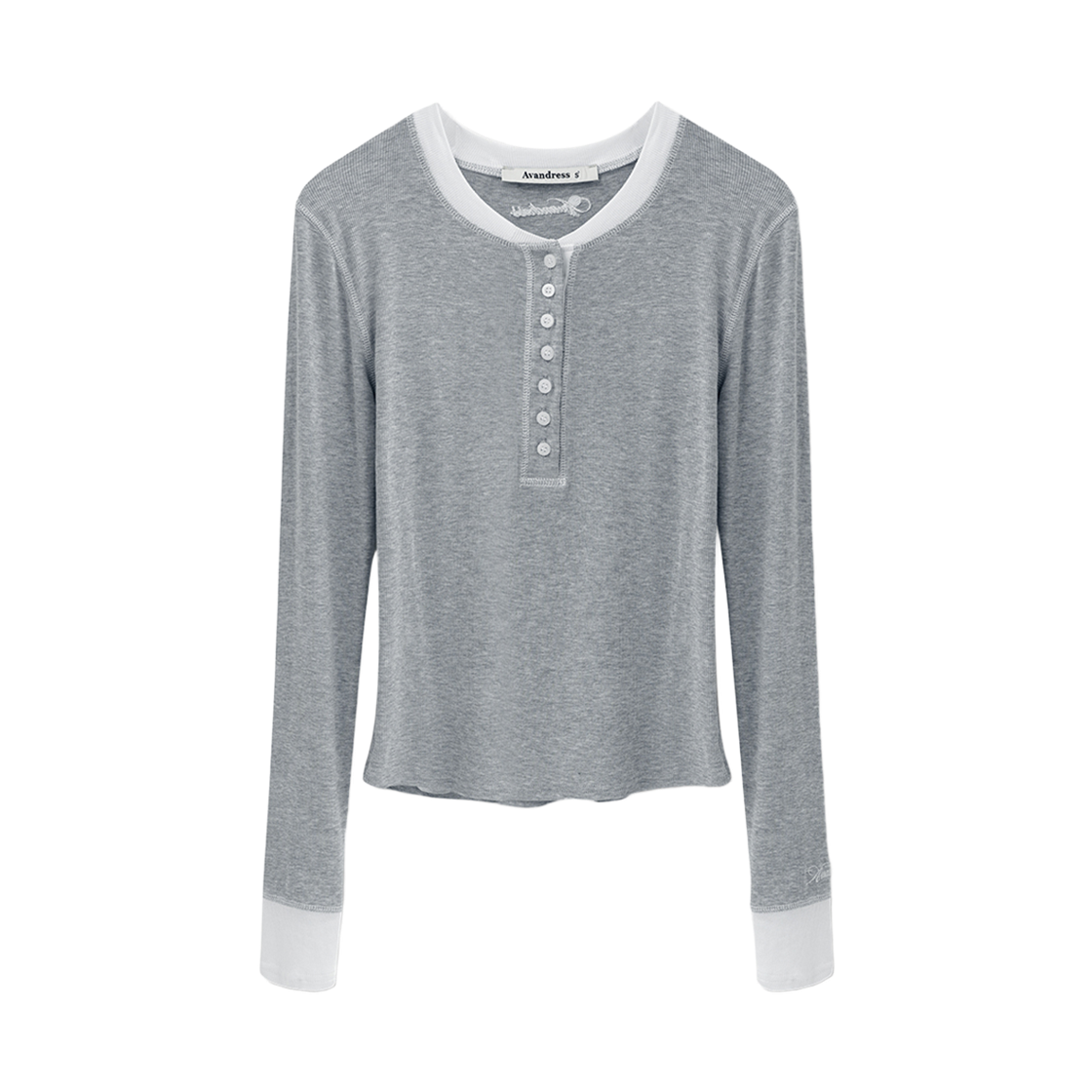 어반드레스 틸다 커버스티치 하프 버튼 티 그레이(Avandress Tilda Cover-Stitch Half Button Tee Grey) - 1