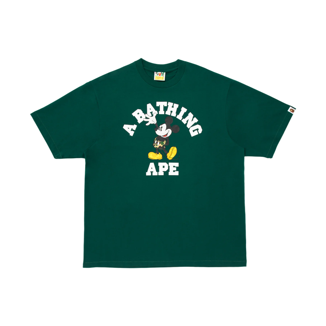 1M23-110-930 BAPE x Disney Mickey Mouse College Relaxed Fit T-Shirt Green