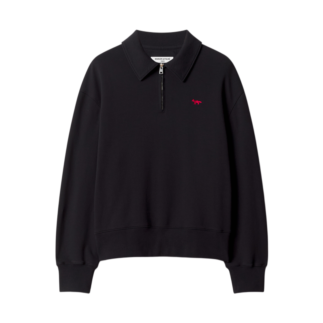MRMJS08KM0340-P199 Maison Kitsune Profile Fox Zipped Polo Sweatshirt Black