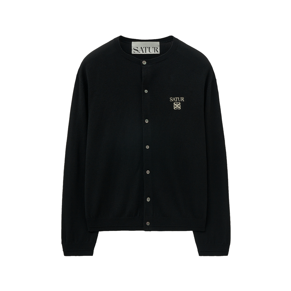 세터 로렌 베이직 크루넥 파인 가디건 블랙(SATUR Loren Basic Crewneck Fine Cardigan Black) - 1