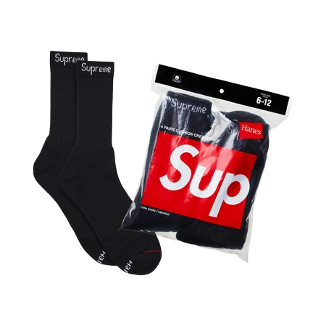 - Supreme Hanes Crew Socks Black (4 Pack) - 26FW
