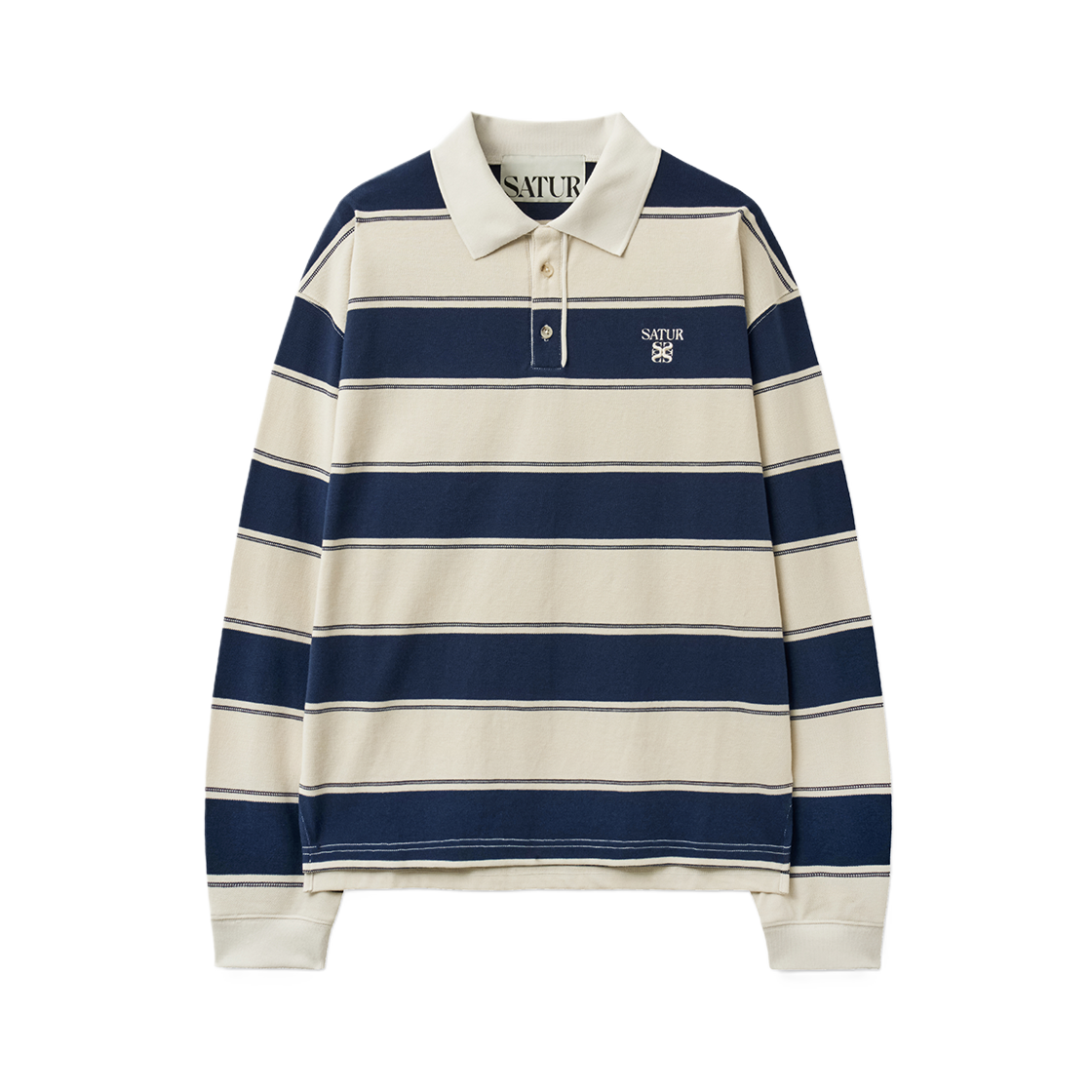 SA263ULS01NVY0 SATUR Apero Stripe Pique Long Sleeve Navy