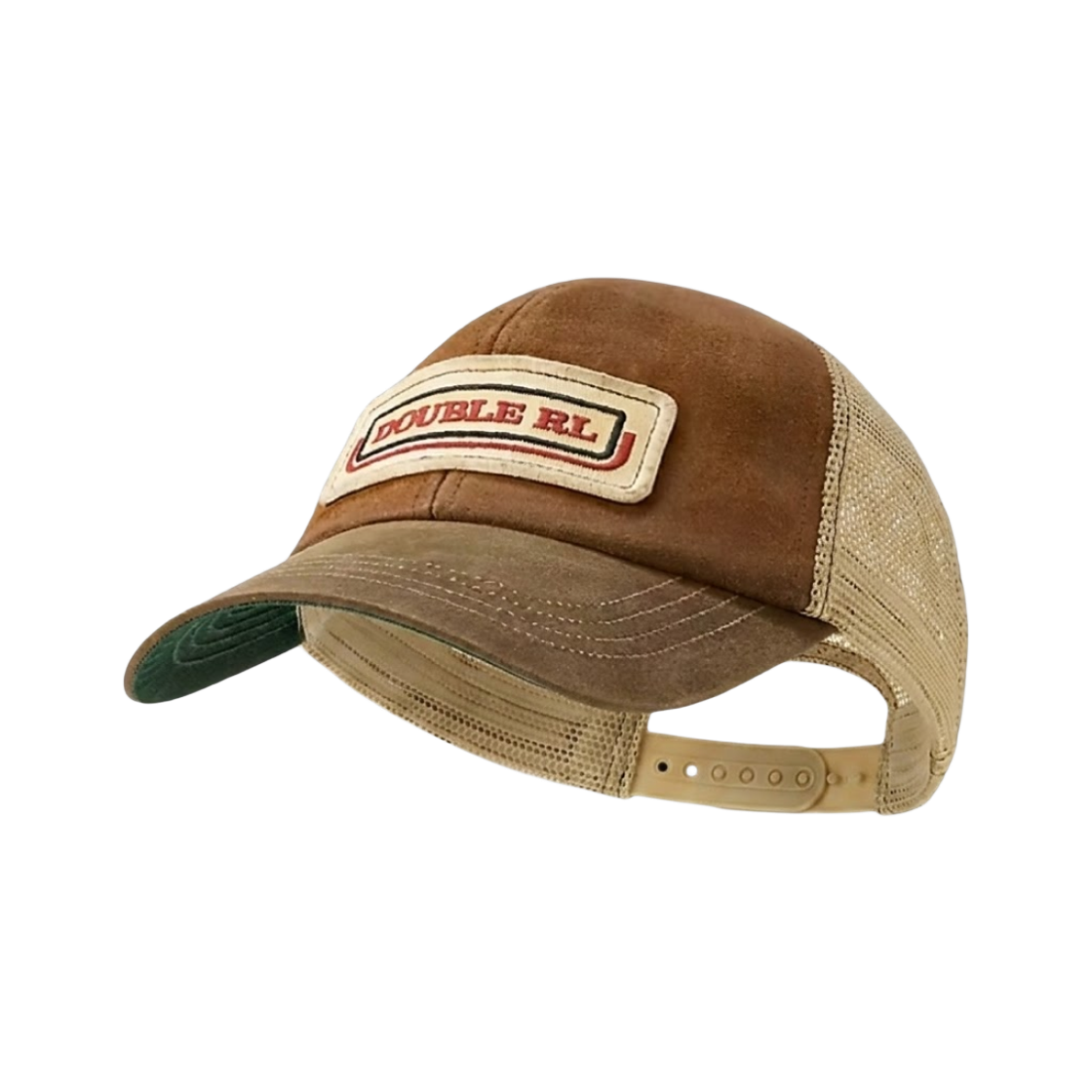 100097771/MARRHGS0J420260201 Double RL Logo Patch Suede Trucker Cap Dark Beech