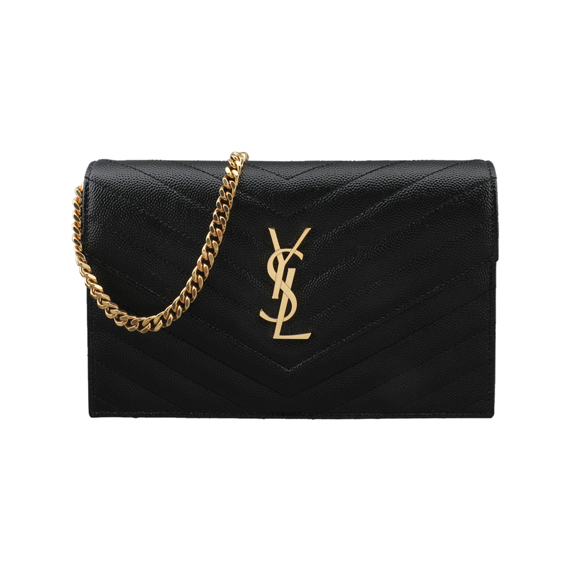 857605 BOW01 1000 [25% 쿠폰] Saint Laurent Cassandre Envelope Chain Wallet Black
