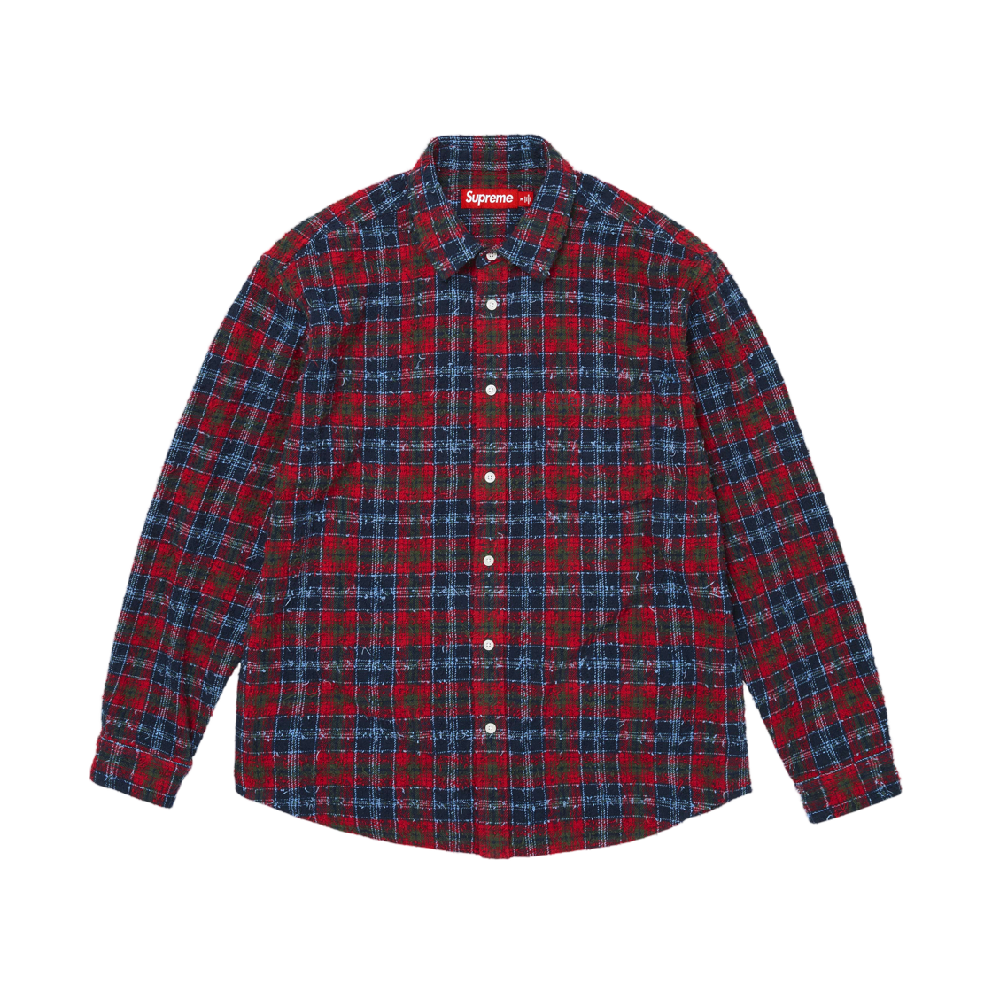 - Supreme Frayed Textured Plaid Shirt Navy - 26FW