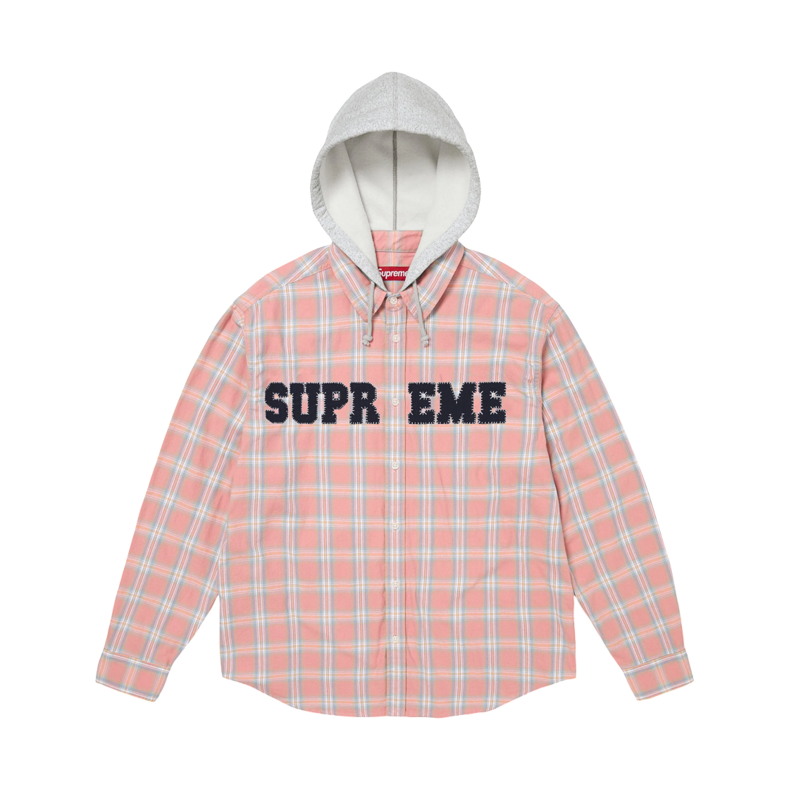 - Supreme Applique Hooded Flannel Shirt Pink - 26FW