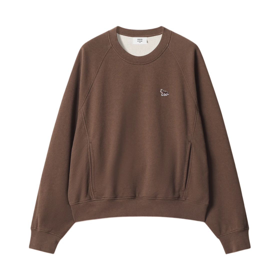 QW00303KM0342-0605 (W) Maison Kitsune Baby Fox Open Pocket Sweatshirt Dark Brown Chine