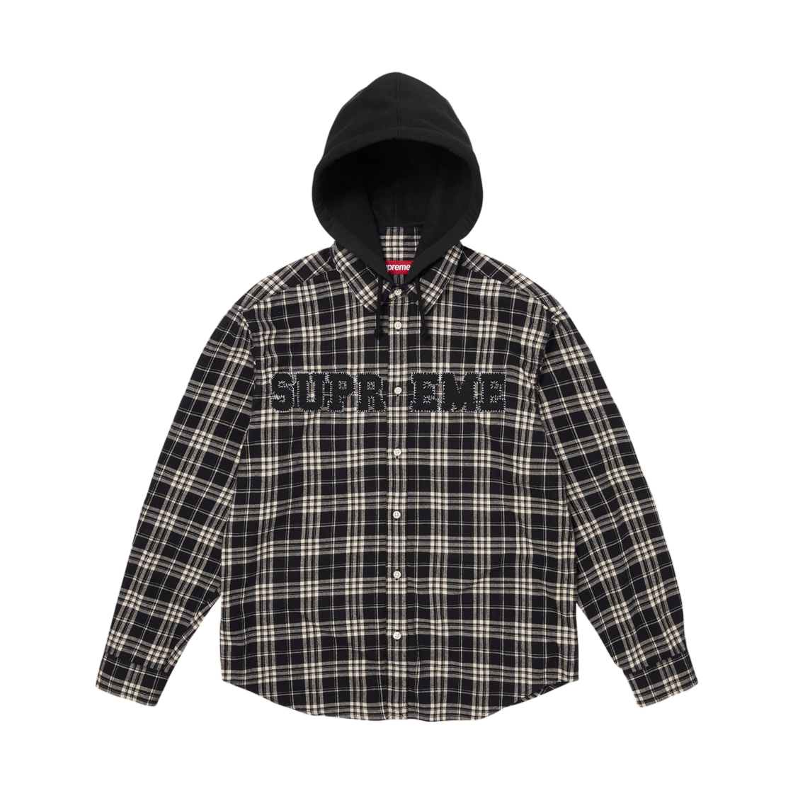 - Supreme Applique Hooded Flannel Shirt Black - 26FW