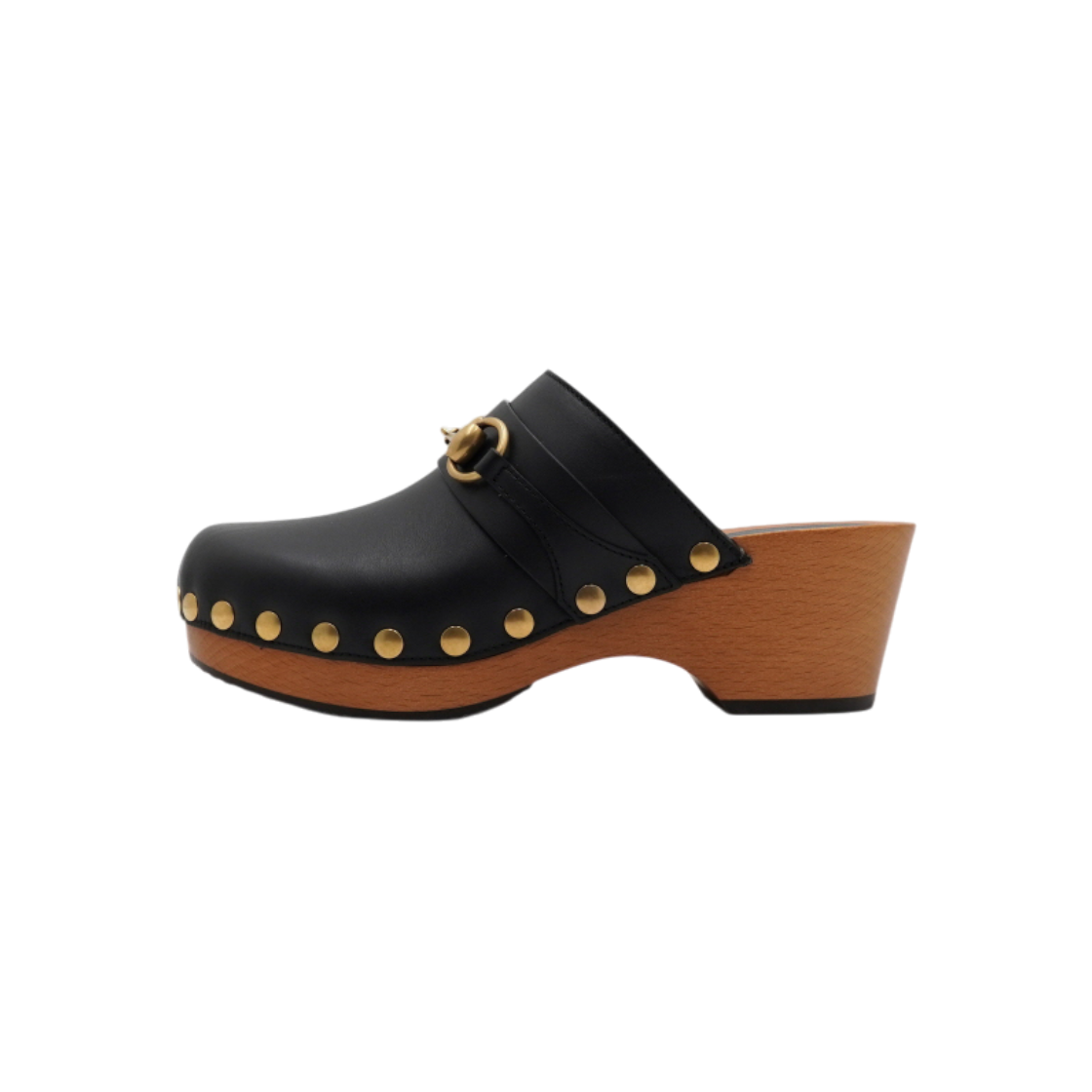 IT3C2ORIGLKL Gucci Black Calfskin Horsebit Clog Mule