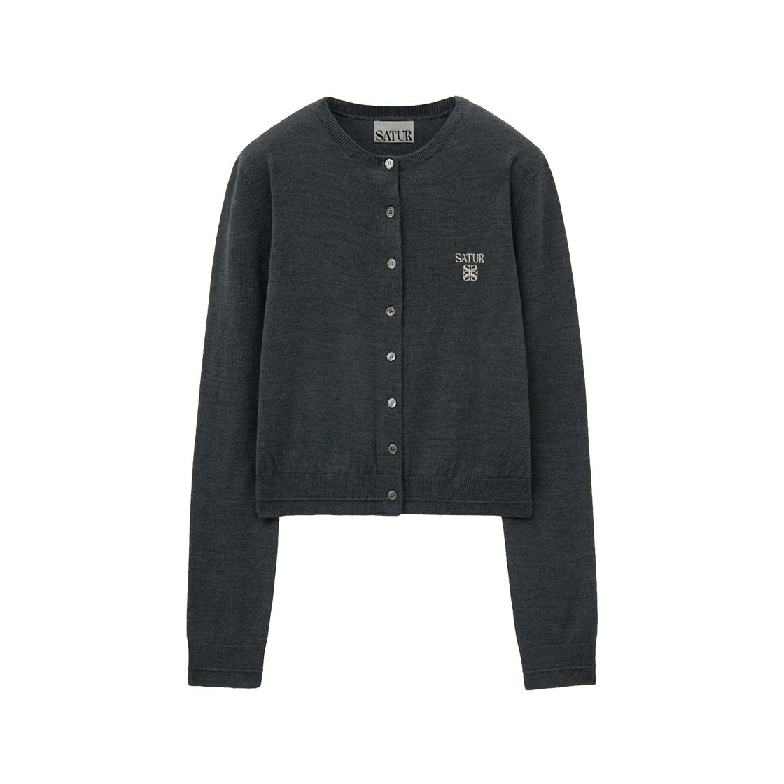 세터 우먼 로렌 베이직 크루넥 파인 가디건 차콜(SATUR W Loren Basic Crewneck Fine Cardigan Charcoal)