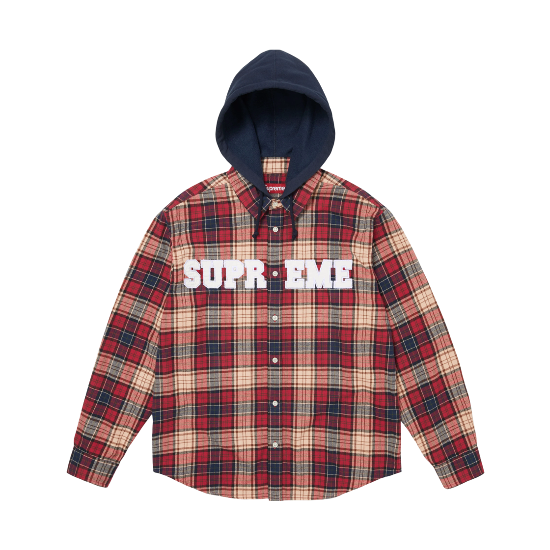 - Supreme Applique Hooded Flannel Shirt Red - 26FW