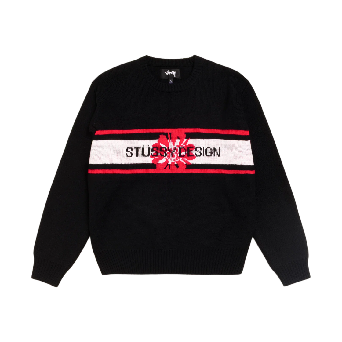 117305 Stussy Striped Hibiscus Sweater Black