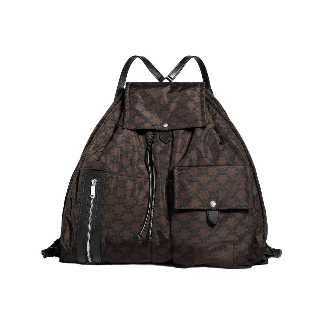 L106P4Y64-GMH4 Celine Backpack Padded in Nylon Calfskin Brown Black