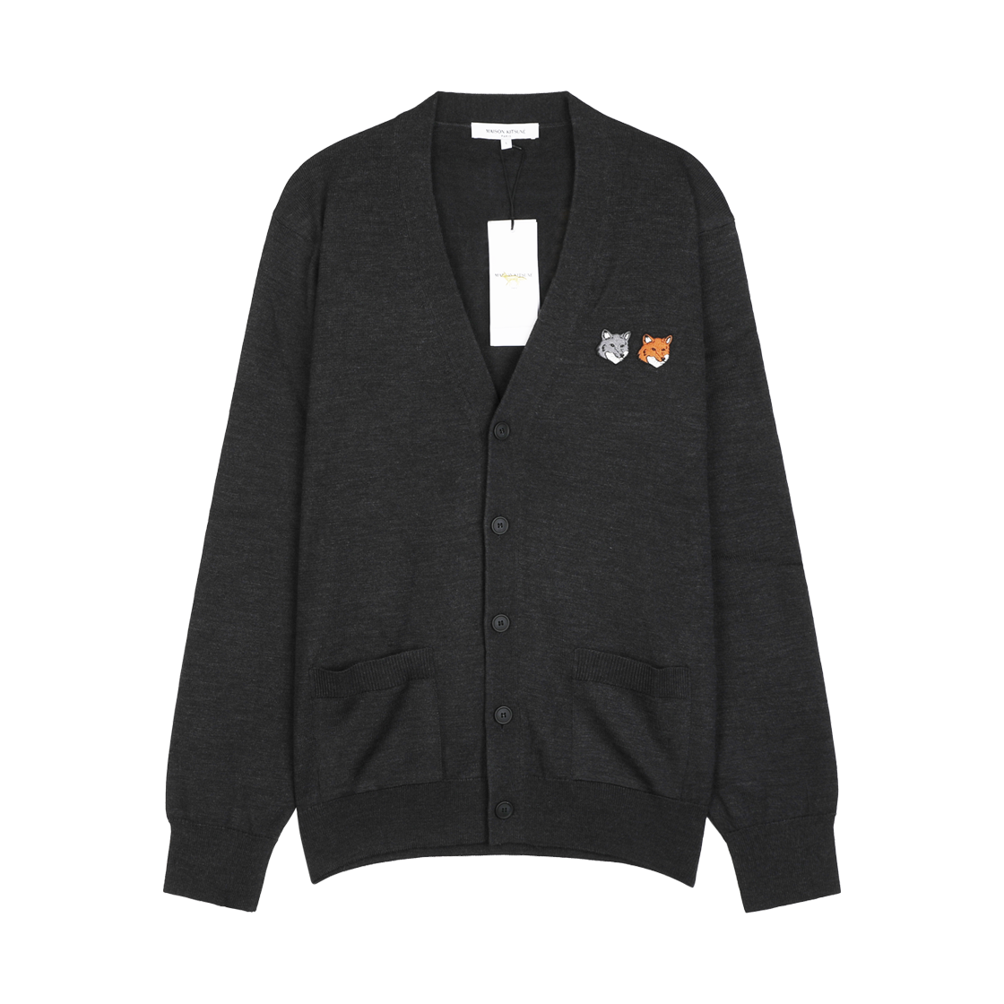 OM051CFKT1181 P190 [20% 쿠폰] Maison Kitsune Double Fox Head Regular Cardigan Anthracite