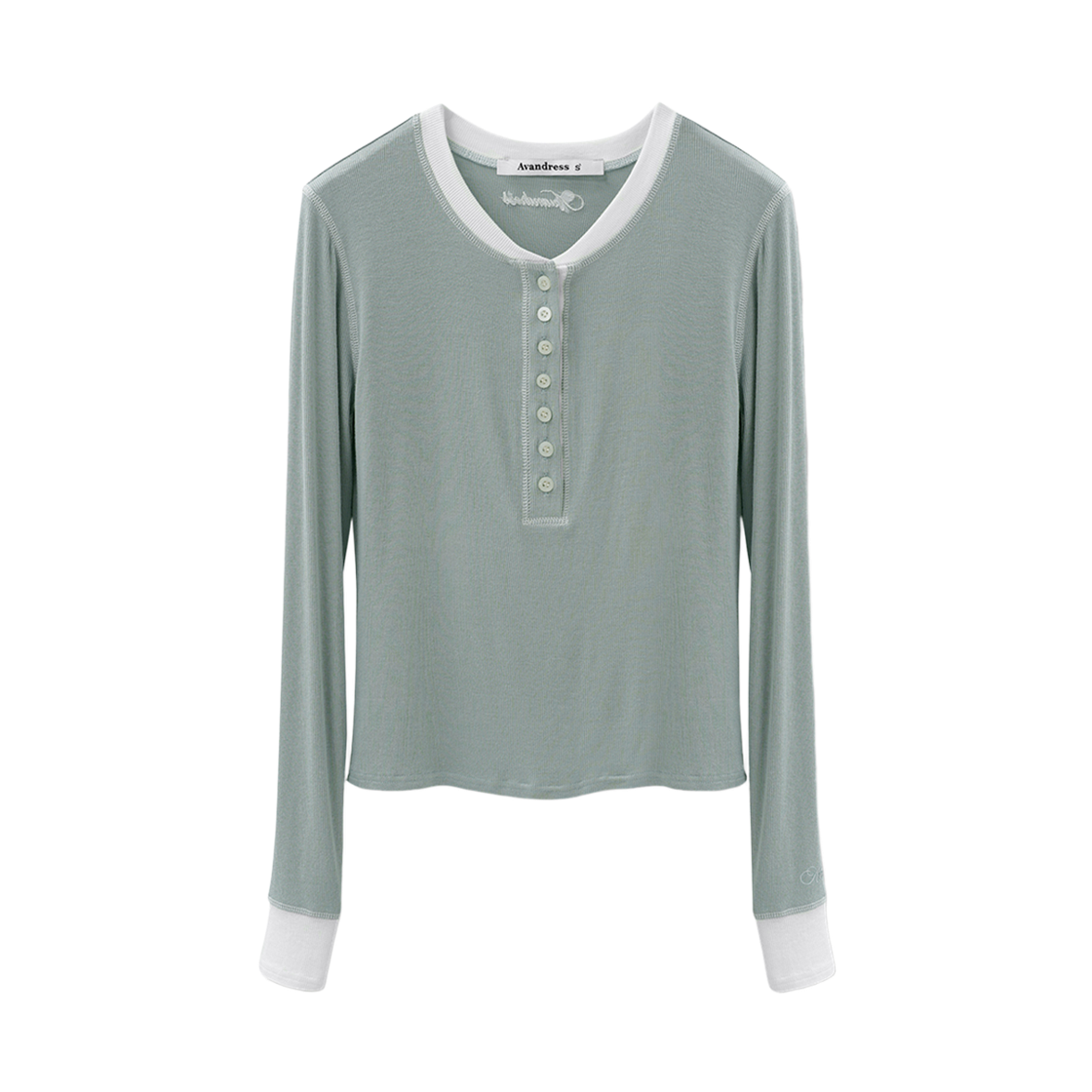 AD61TS14MT Avandress Tilda Cover-Stitch Half Button Tee Mint