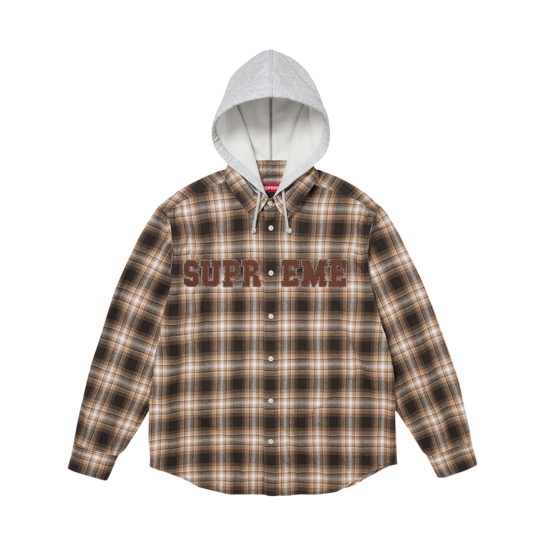 - Supreme Applique Hooded Flannel Shirt Brown - 26FW