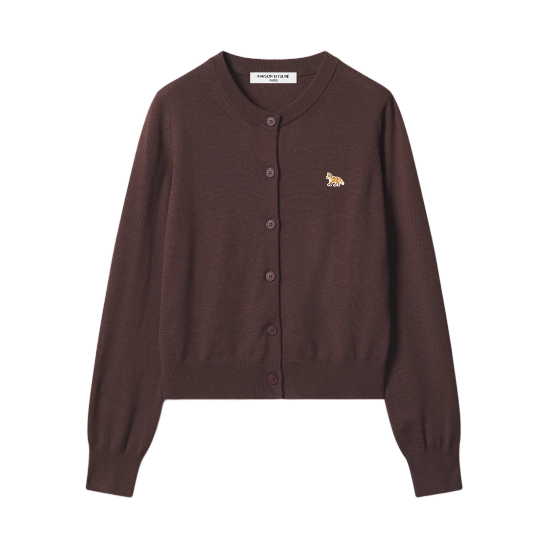 PW00502KT1181-0553 (W) Maison Kitsune Baby Fox Merino Regular Cardigan Dark Wood