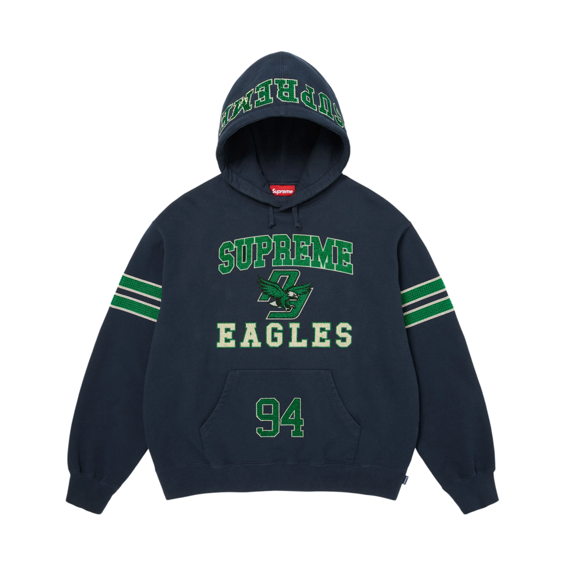- Supreme Rhinestone Eagle Hooded Sweatshirt Navy - 26FW