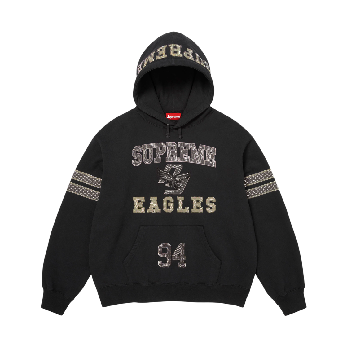 - Supreme Rhinestone Eagle Hooded Sweatshirt Black - 26FW