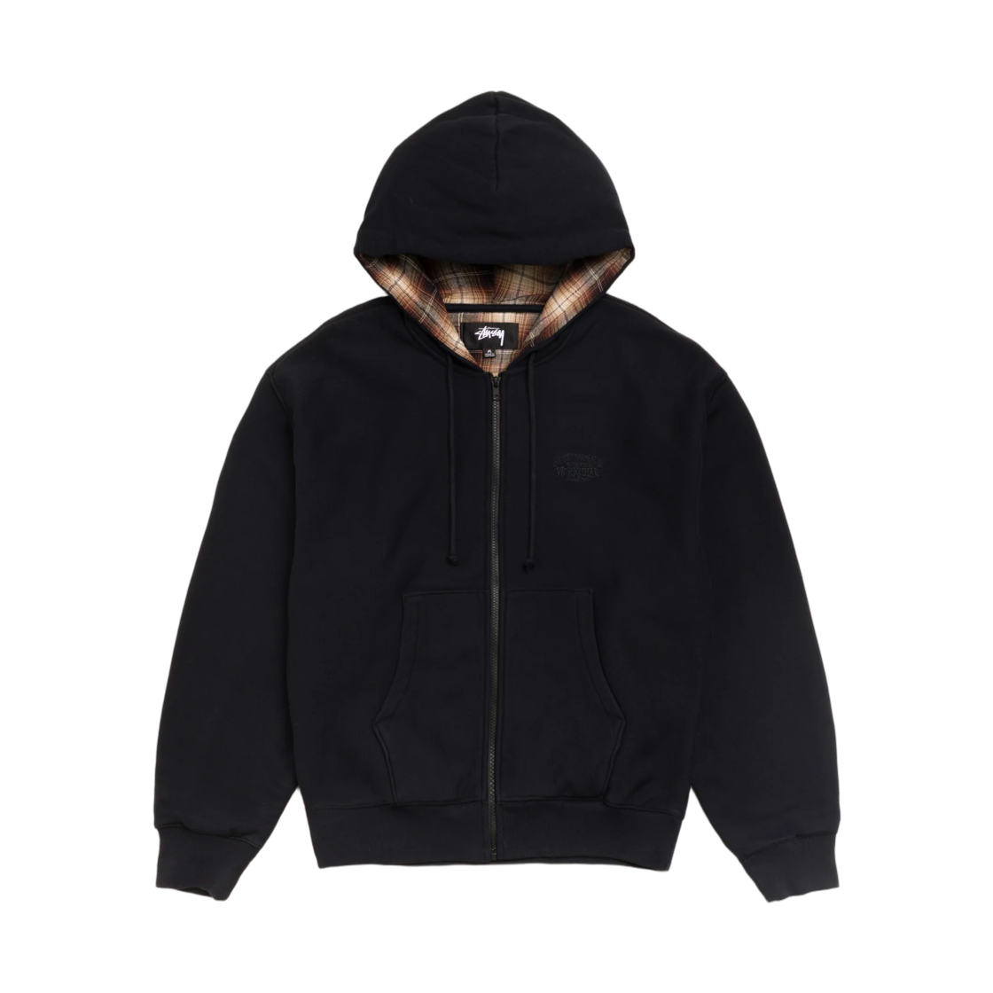 118619 Stussy Plaid Lined Zip Hoodie Black