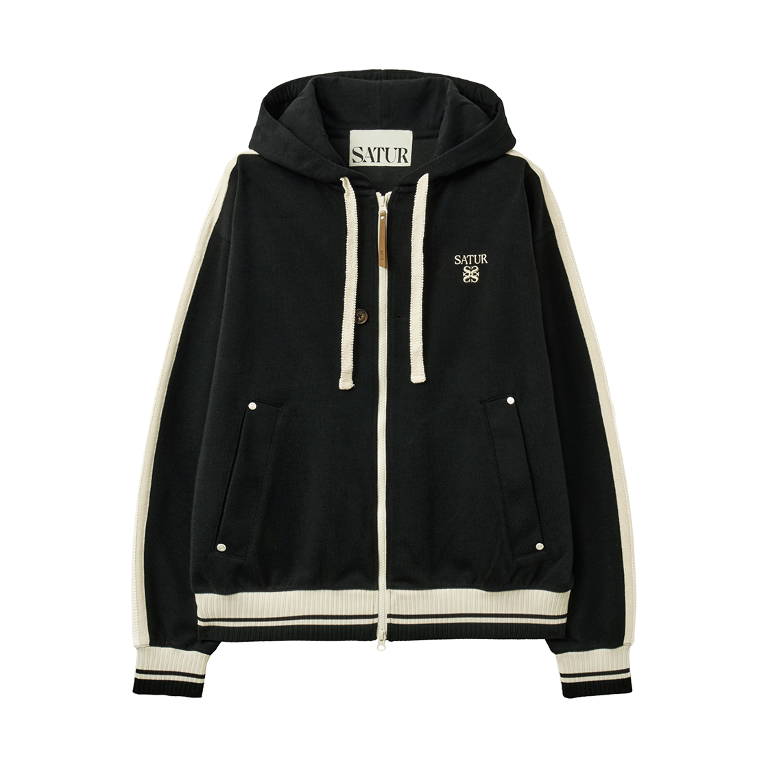 세터 로턴 루즈 핏 후드 집업 블랙(SATUR Lawton Loose Fit Hood Zip-up Black)