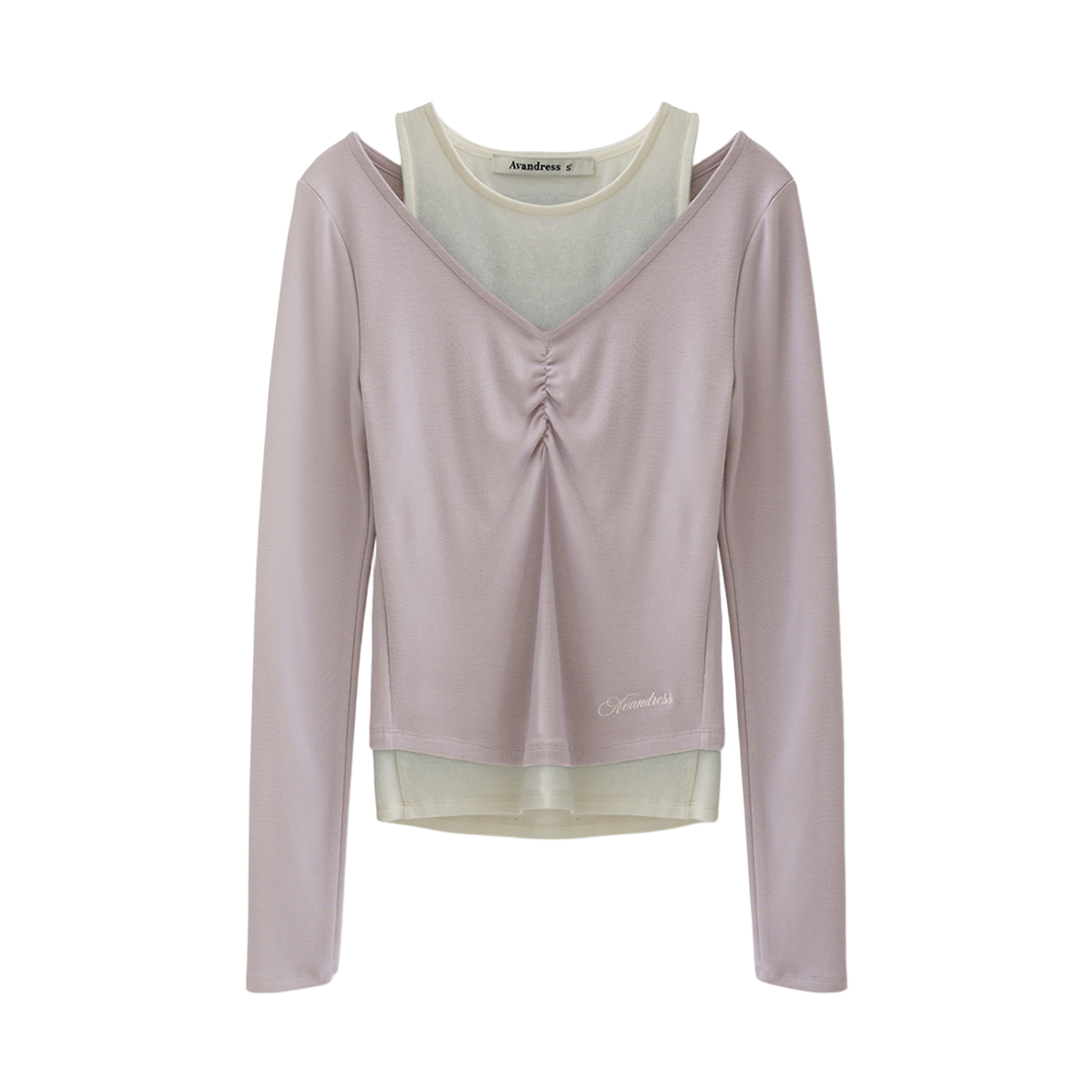 AD63TS06FPK Avandress Poel V-neck Shirring Fake Layered Tee PINK