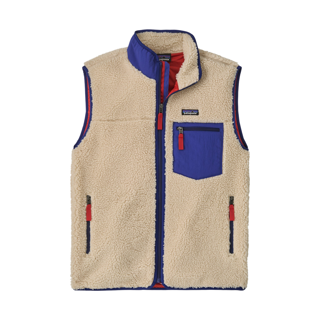 23049 Patagonia Classic Retro-X Fleece Vest Dark Natural W Cobalt Blue
