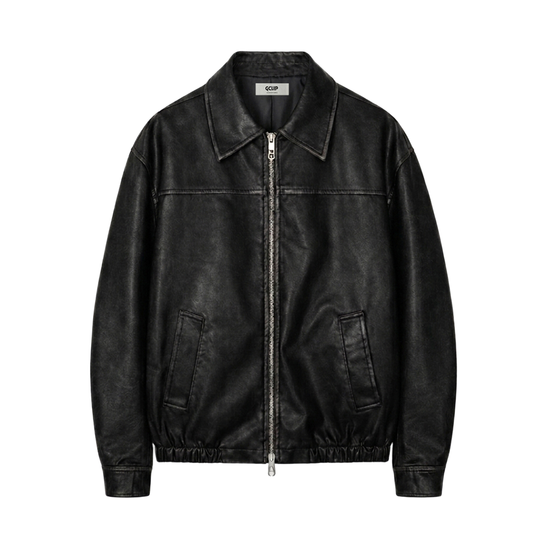 GC시크워싱절개레더자켓-블랙 GCLIP Vintage Leather Semi-Crop Blouson Jacket Black