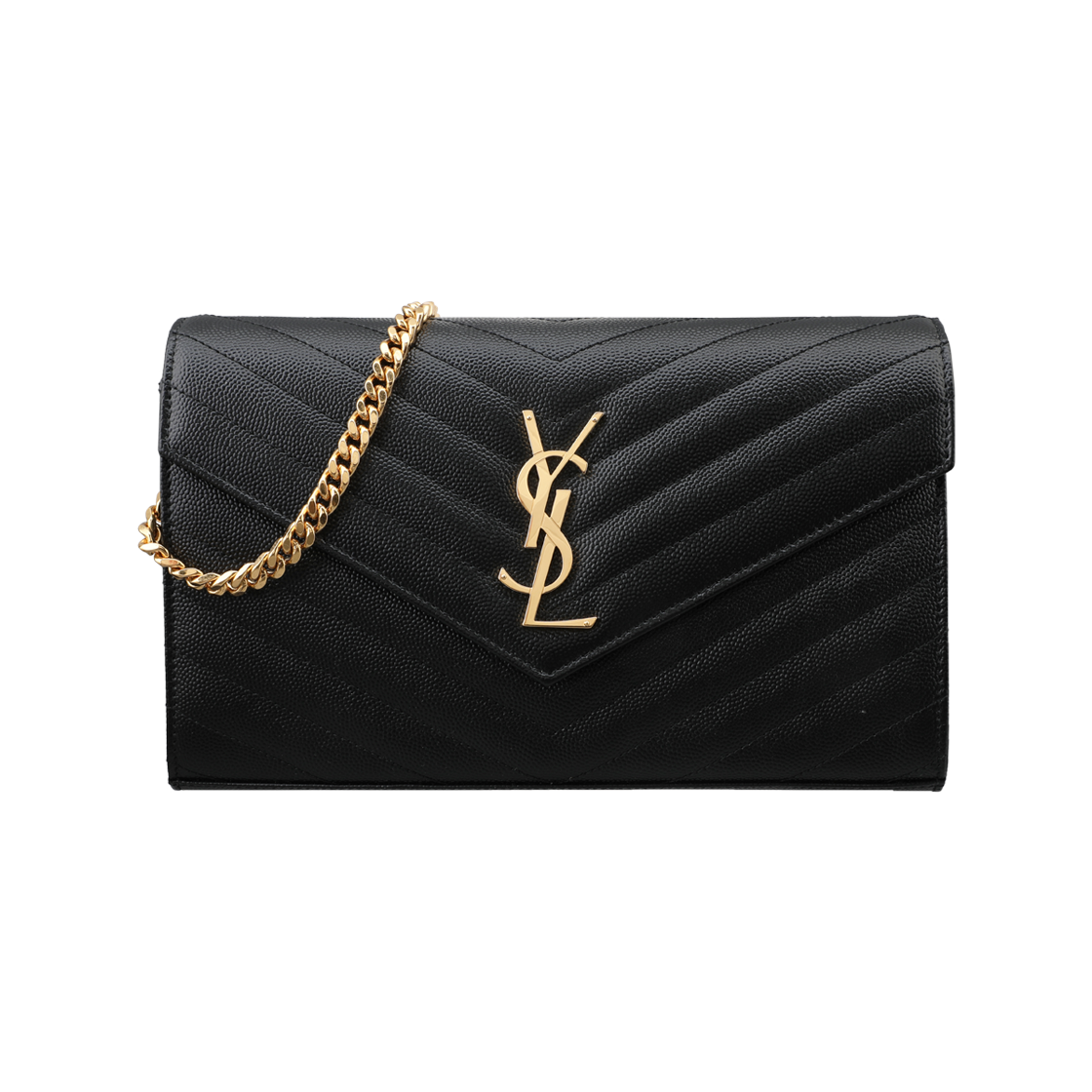 377828 BOW01 1000 [25% 쿠폰] Saint Laurent Cassandre Matelasse Chain Wallet in Grain de Poudre Embossed Leather Black