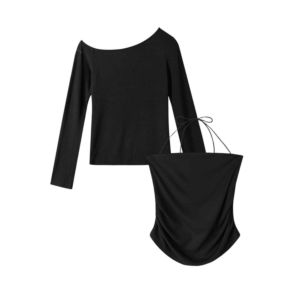 AD61SE0BK Avandress Serena Layered Set One Off-Shoulder Top Black