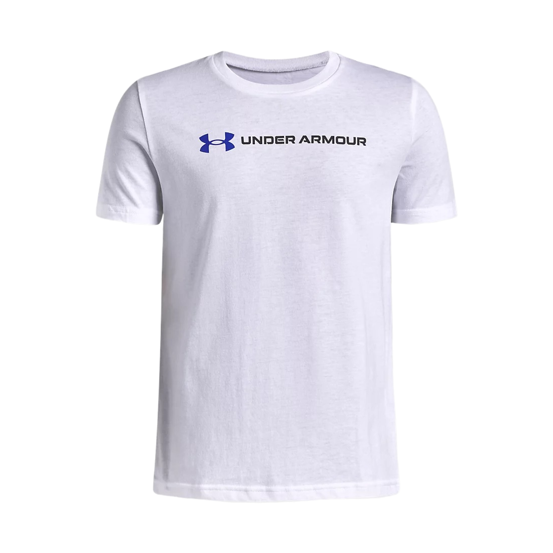 1389963-100 (Kids) Under Armour Logo Wordmark Short Sleeve T-Shirt White Team Royal