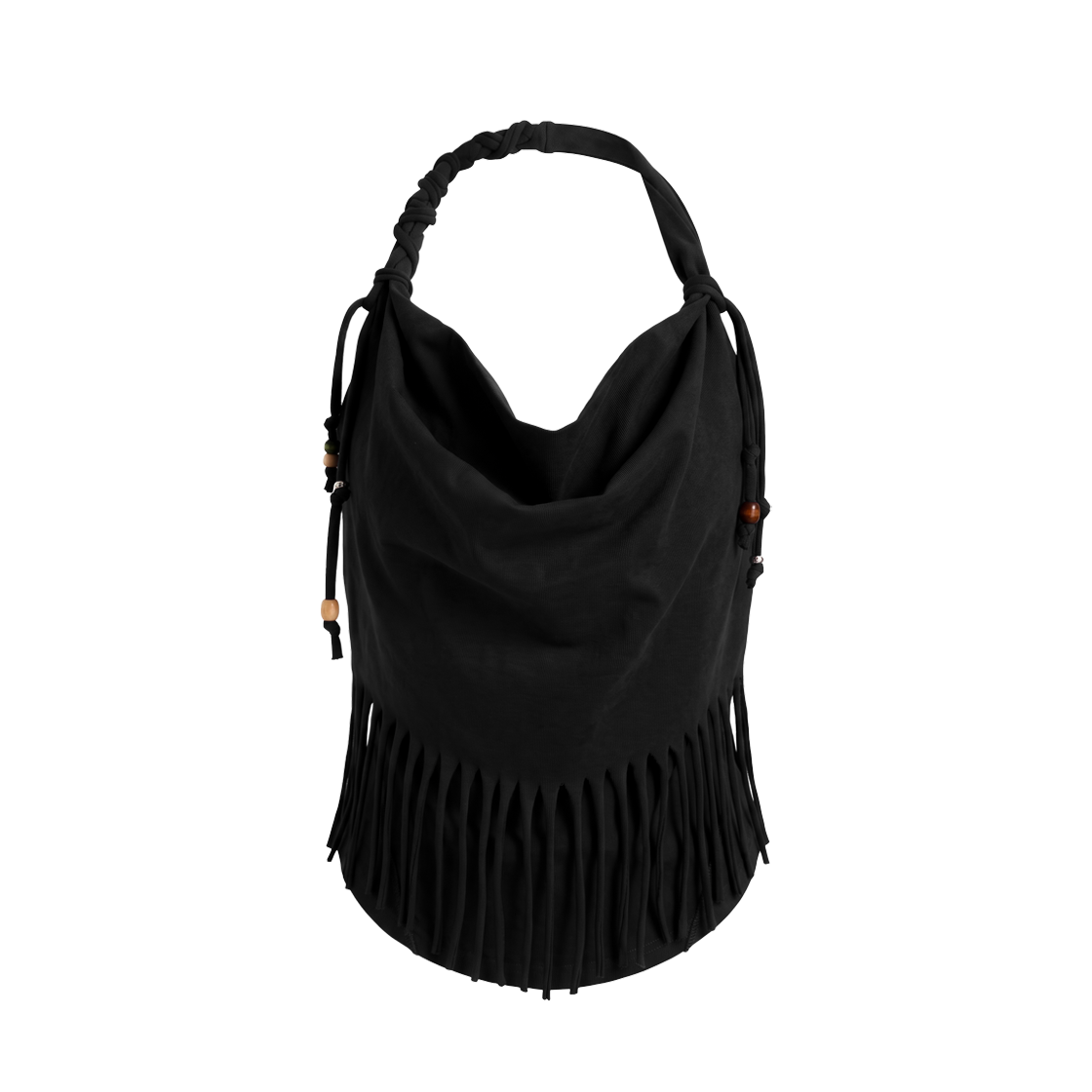 루바티 아니타 로 프린지 카울 홀터넥 나시 비즈 탑 블랙(Rubati Anita Raw Fringe Cowl Halterneck Beads Top Black)