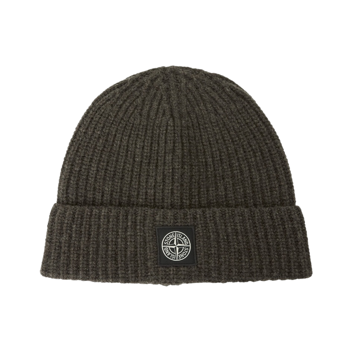 L2S15N1000-12S00B4-V0M62 Stone Island N100002 Ribbed Knit Logo Wool Beanie Lead Grey Melange - 26FW