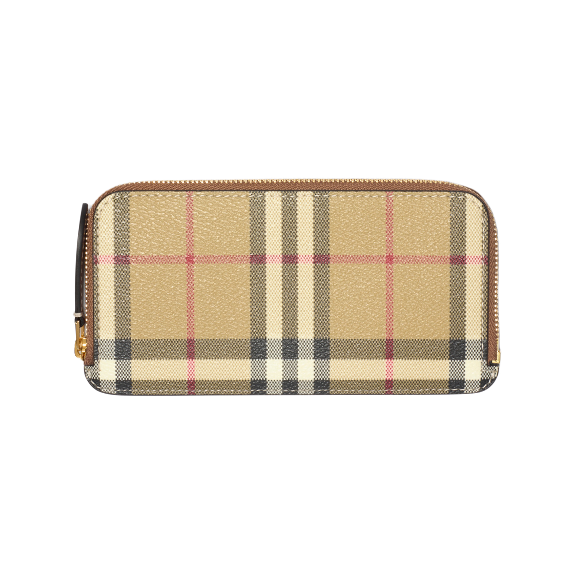 8109805 Burberry Large Check Zip Card Case Archive Beige Briar Brown