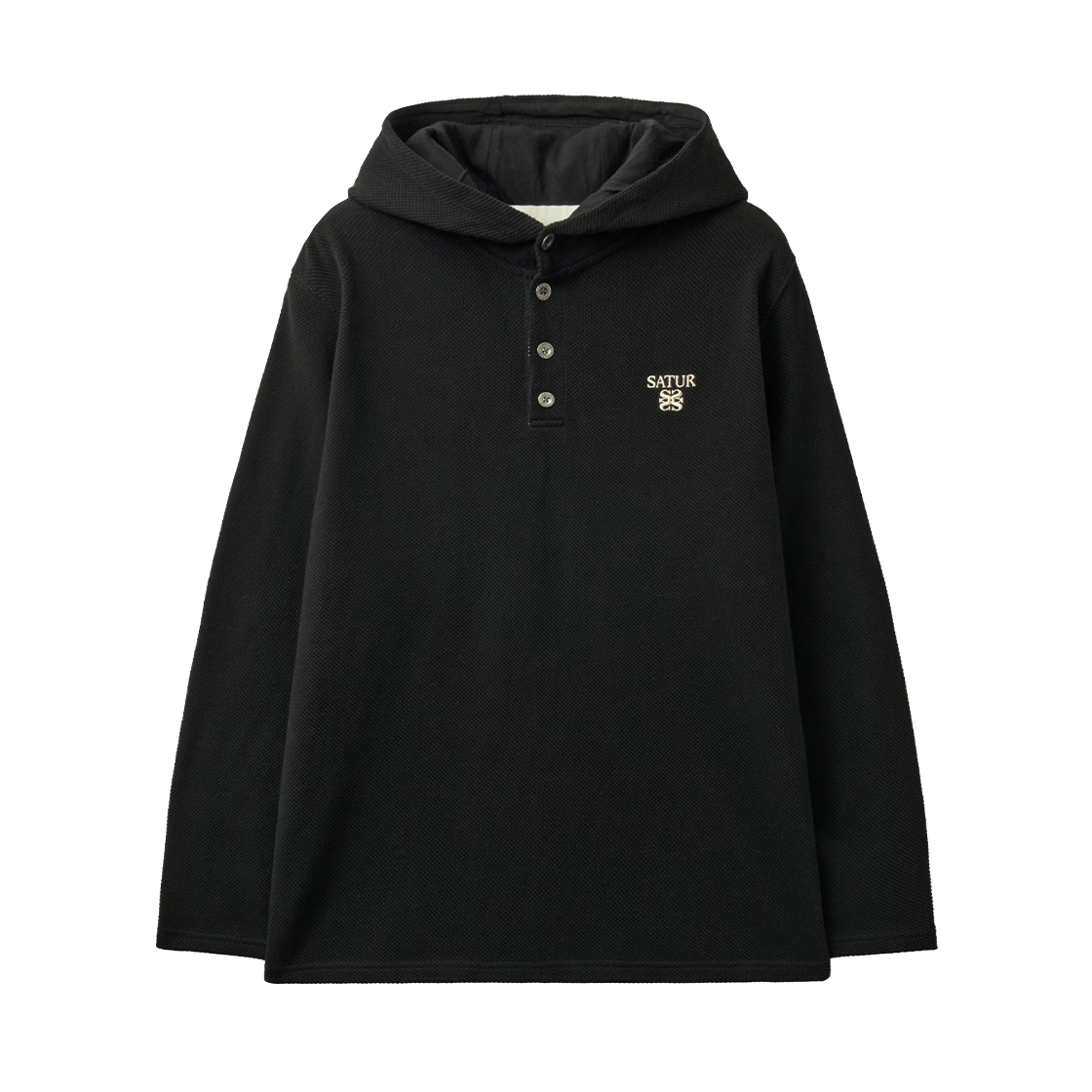 SA263UTH08BLK0 SATUR Waffle Button-Up Hoodie Black