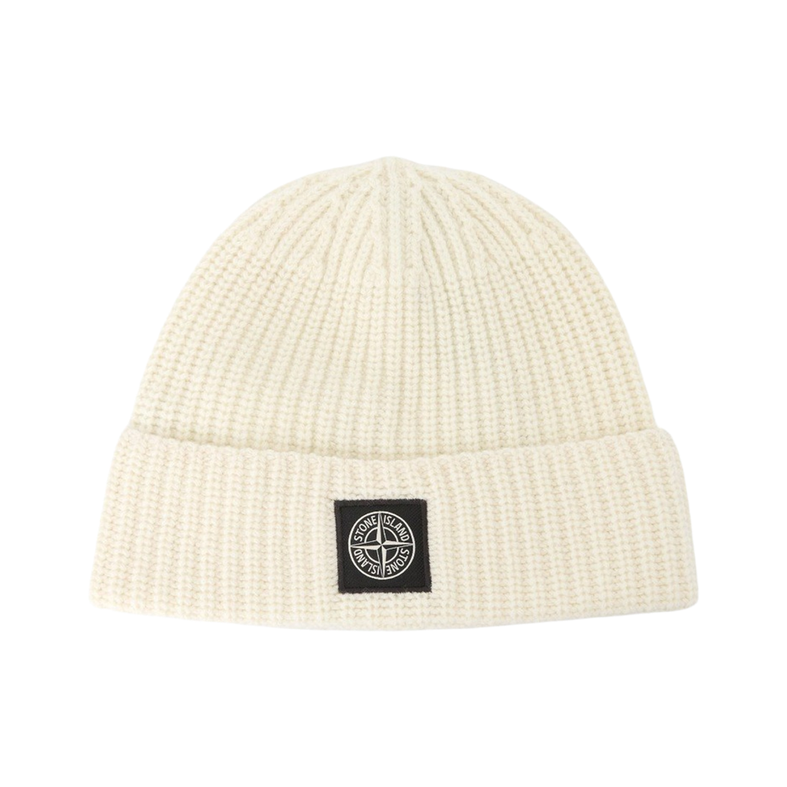 L2S15N1000-12S00B4-V0093 Stone Island N100002 Ribbed Knit Logo Wool Beanie Ivory - 26FW