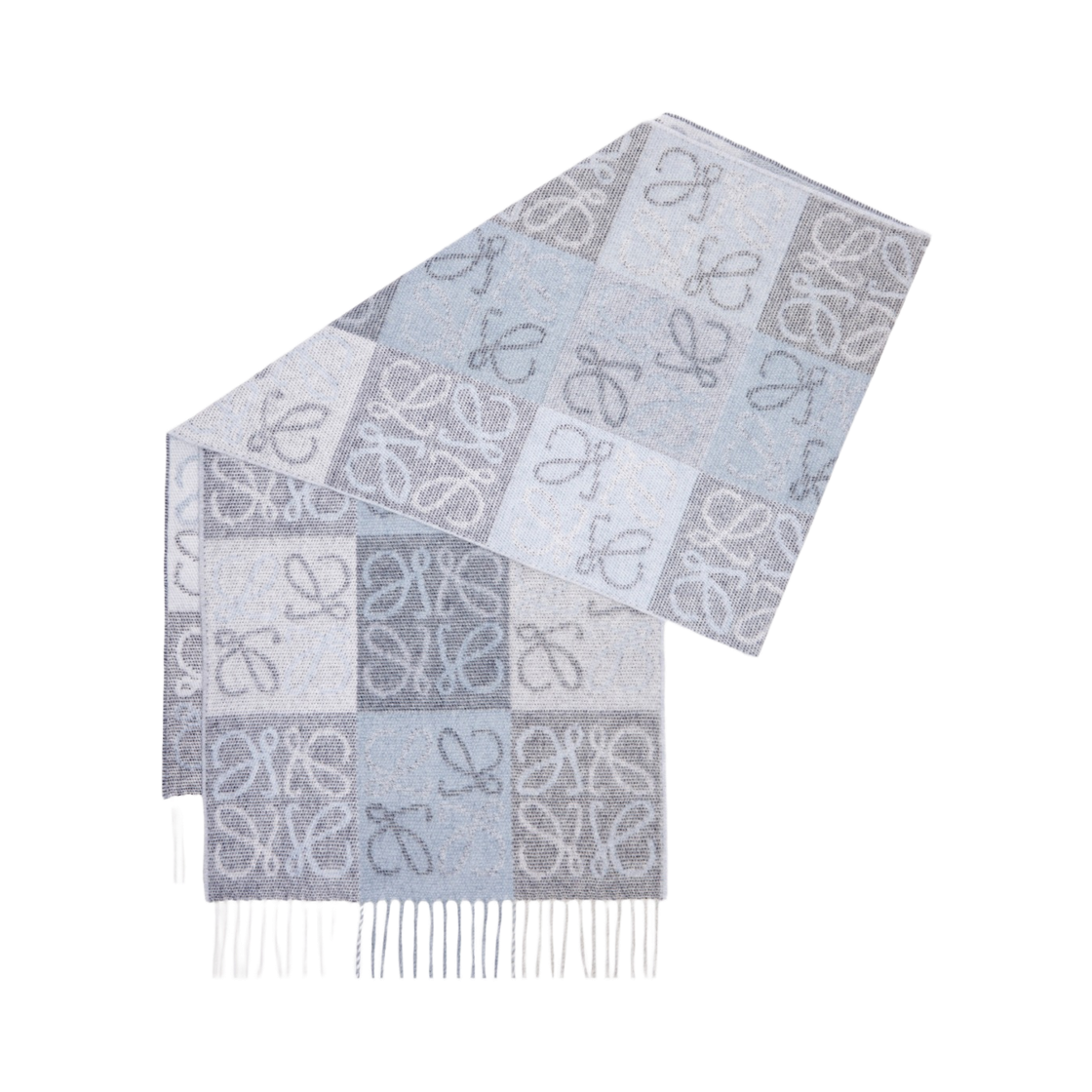 F810487X17-5102 (W) Loewe Checkerboard Muffler in Wool and Cashmere Blue White