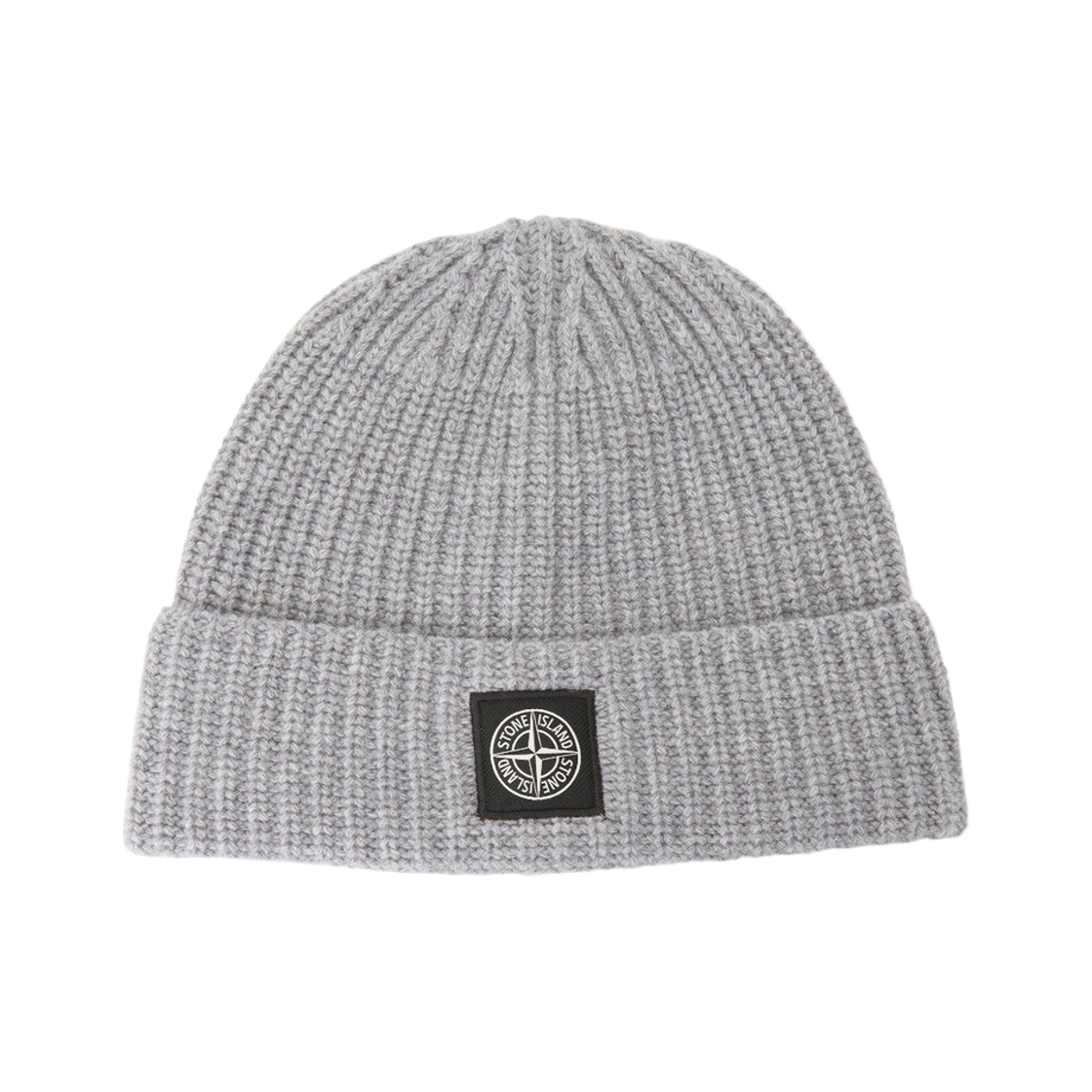 L2S15N1000-12S00B4-V0M60 Stone Island N100002 Ribbed Knit Logo Wool Beanie Grey Melange - 26FW