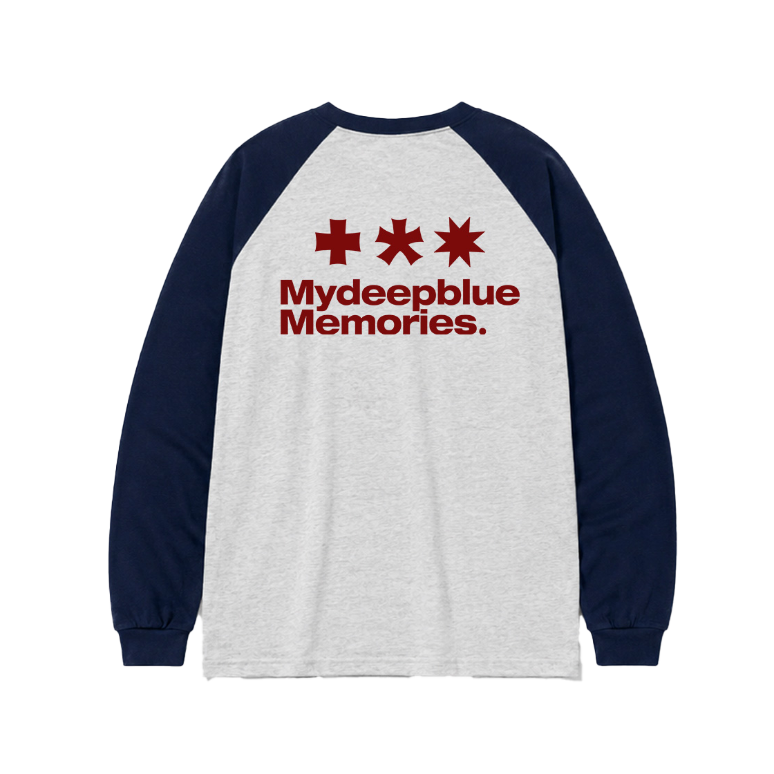 마이딥블루메모리즈 심볼 로고 래글런 티셔츠 그레이 네이비(MydeepblueMemories Mm Symbol Logo Raglan Tee Grey Navy)